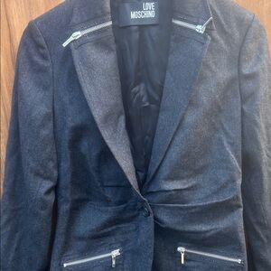 Love Moschino Charcoal Blazer with Zipper Details